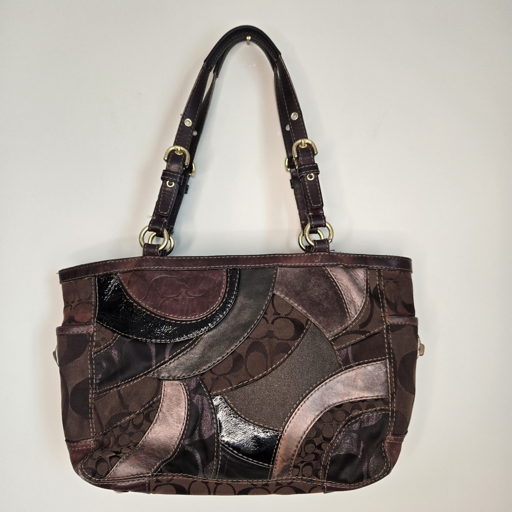Coach Y2K 2008 Patchwork Bag Brown Suede Leather Shoulder Handbag Purse